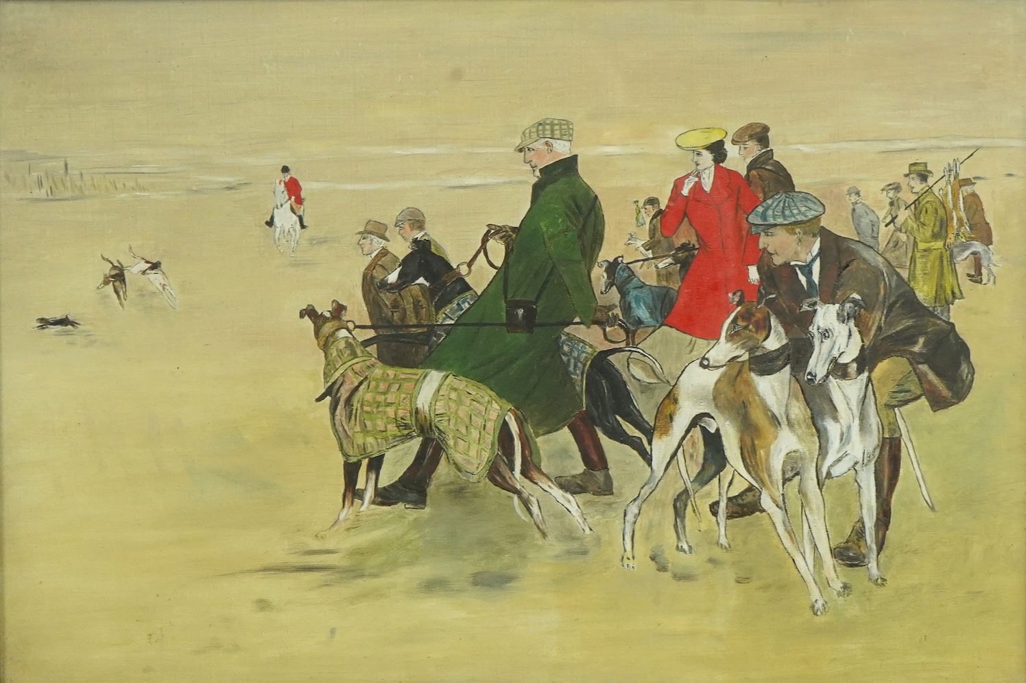 After Cecil Aldin (English, 1870-1935), The Waterloo Cup, oil on canvas, 32 x 47cm